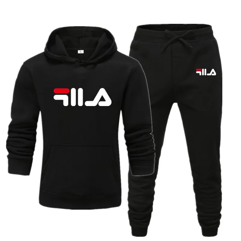 MensSportswear HoodiesSweatpants Jogging Suit Sportswear White Multicolor Printing Comfortable Fashion Large Size Clothes - Цвет: Black