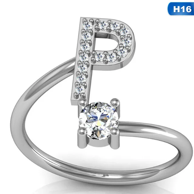 Мода 26 букв серебряное кольцо с кристаллом для женщин Стразы открытые, кольца на палец женские обручальные кольца с инициалами ювелирные изделия вечерние подарок - Цвет основного камня: P