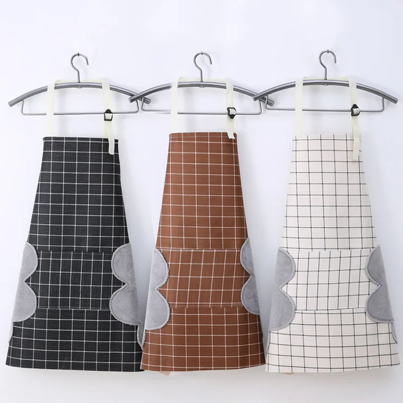 

New Korean Plaid Lady Fashion Women Waterproof Fabric High Quality Adjustable Kitchen Apron for Cooking Baking Restaurant Apron