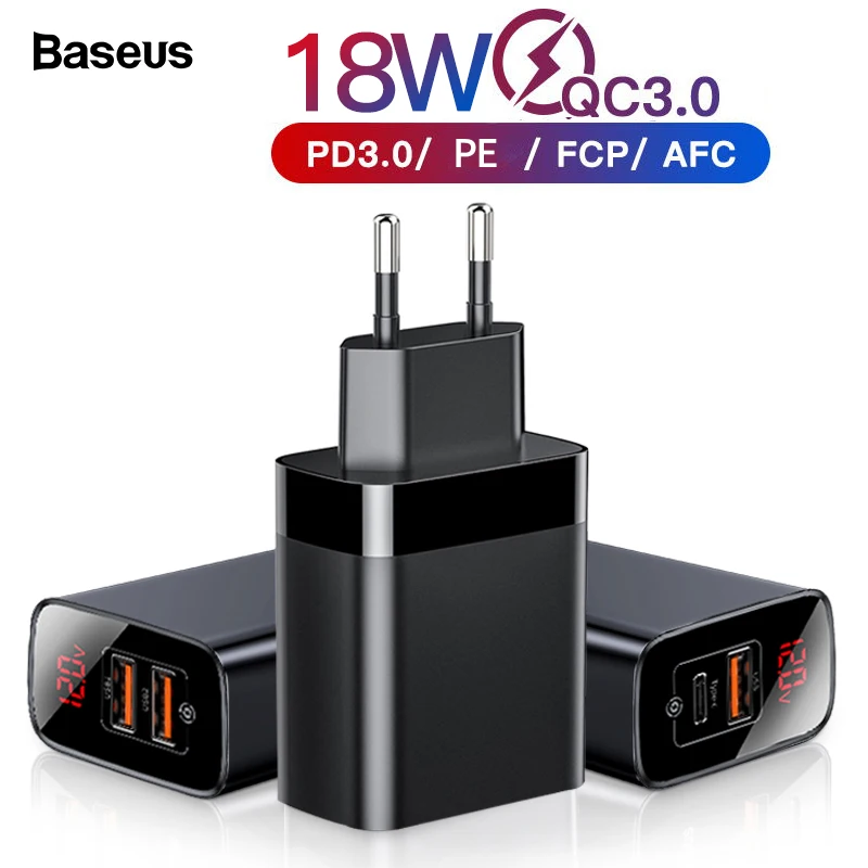 Baseus Quick Charge 3 0 USB зарядное устройство для iPhone 11 Pro Max Xs Samsung мобильный телефон 18 Вт PD3.0