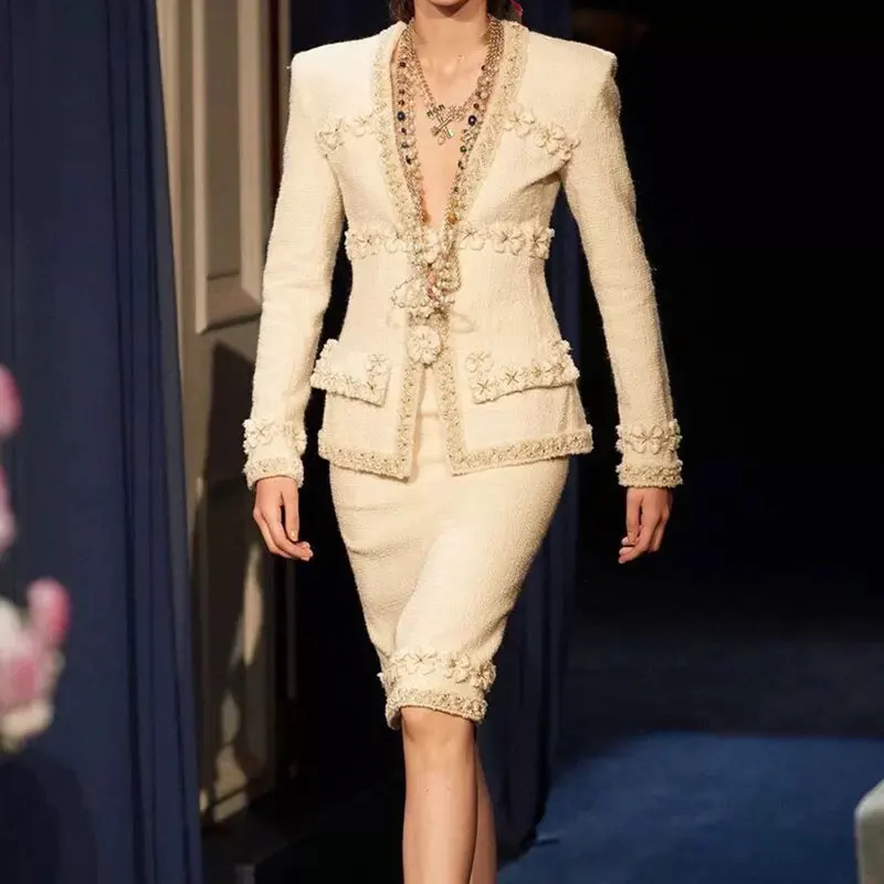 

Luxury Brand Blazers Women Set Two Piece Suits Runway Designers Elegant 2020 Autumn Winter Suit Jacket Coat Midi Skrits Outfits