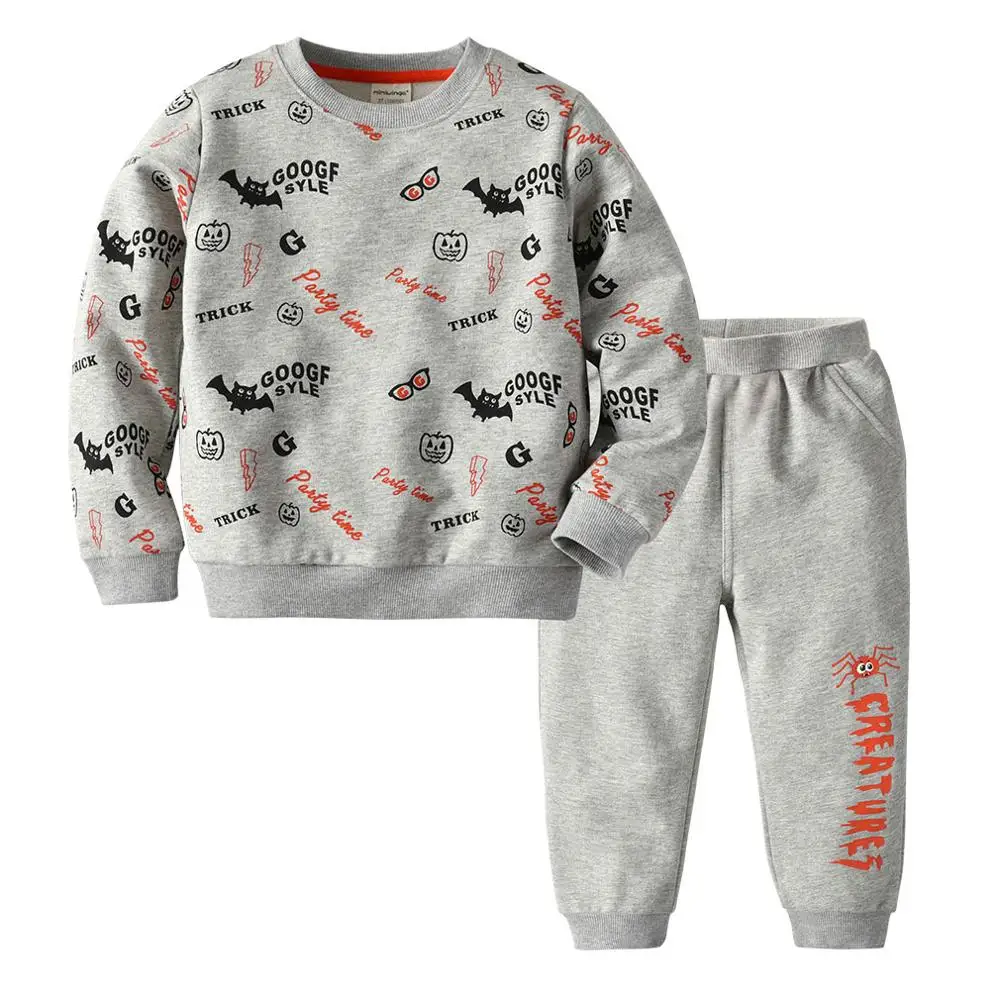 Gray Одежда для детей Новинка года; Детский костюм; сезон осень Повседневный хлопковый костюм из двух предметов с круглым вырезом и принтом летучей мыши для мальчиков - Цвет: Gray