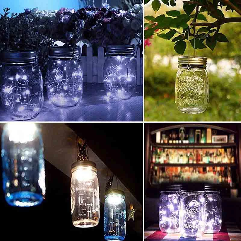 Solar Mason Jar Lid Lights,20 LED Waterproof Fairy Star Firefly String Lights with 6 Hangers(Jar Not Included), for Mason Jar G