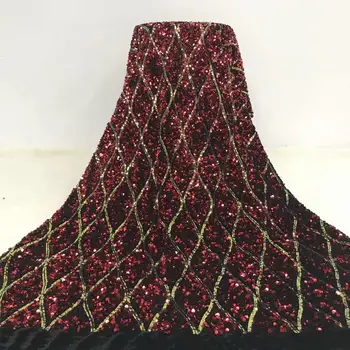 

WINE Velvet Lace Fabric for Dresses Latest embroidery Nigerian French Lace fabrics with Sequins High Quality African Lace Fabric