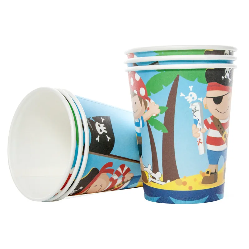 cups 6pcs Пиратская тема Декорации для хелоуин вечеринки поставки воздушные шары маска Подарочная коробка приглашения на день рождения одноразовая посуда набор - Цвет: cups 6pcs