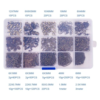 

Metal Chain Extensions Jump Rings DIY With Storage Box Bead Caps Earring Hooks Craft Pins Accessories Jewelry Findings Set
