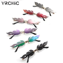 VRCHIC женские солнцезащитные очки в форме пламени, узкое боковое зеркало, модные трендовые Металлические Боковые солнечные очки без оправы, мужские и женские