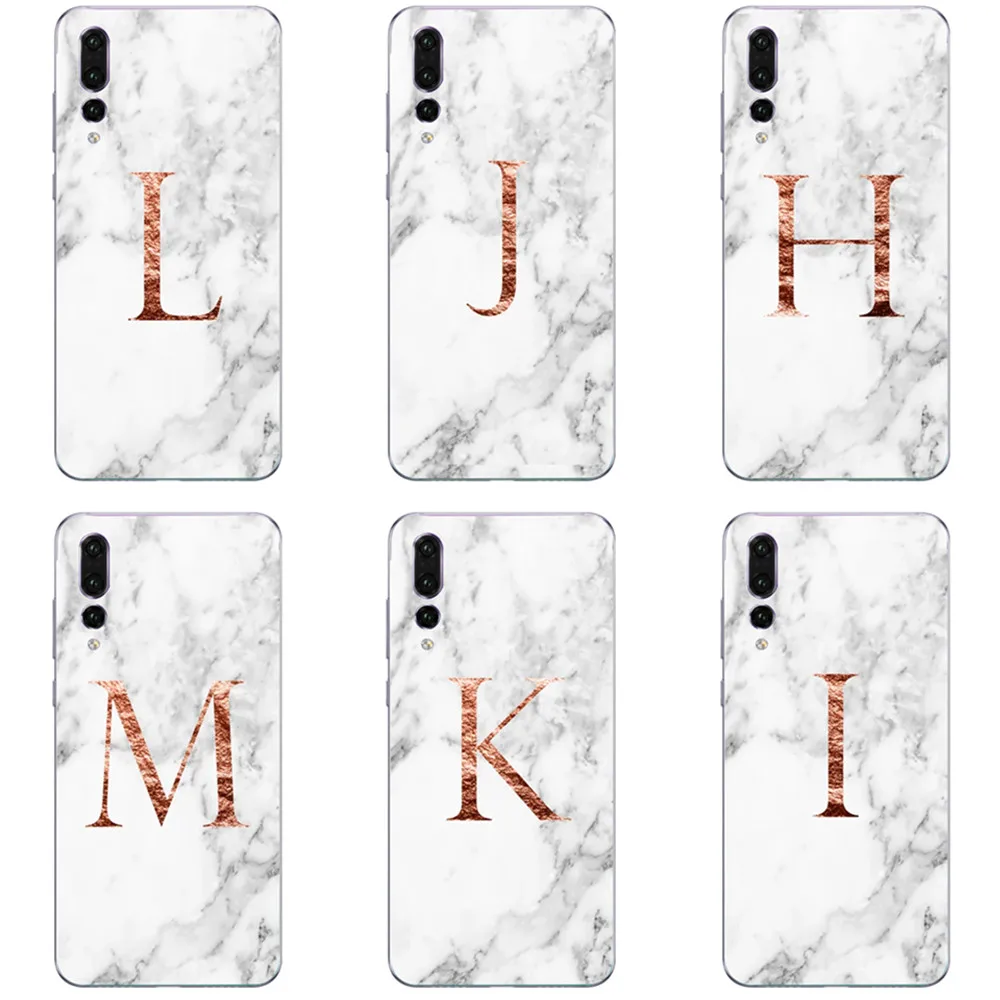 

Custom name Letter Monogram marble silicone TPU Cover Case For Huawei Mate10 Mate20 Pro Lite P8 P9 P20 P30 Lite Plus 2017