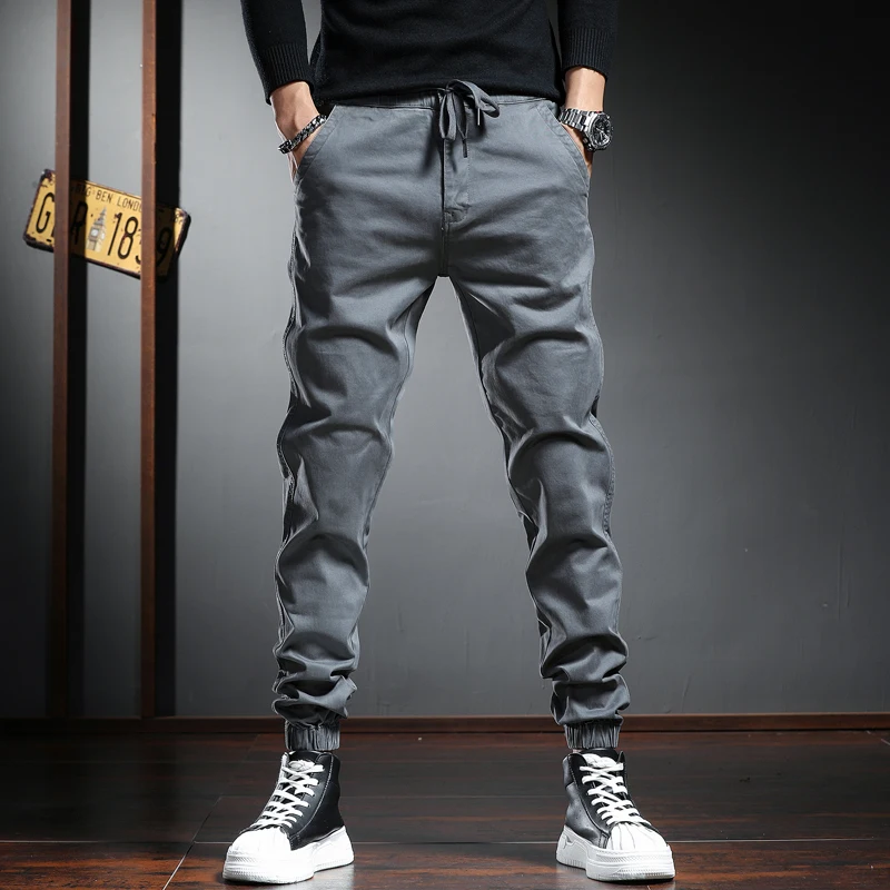 Fashion Gray Cotton Casual Pants Men 