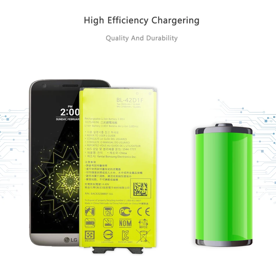 BL-42D1F мобильного телефона Батарея для LG G5 BL-42D1F H850 H820 H830 H831 H840 H868 H860N H860 LS992 US992 2800 мА/ч, BL42D1F BL 42DIF