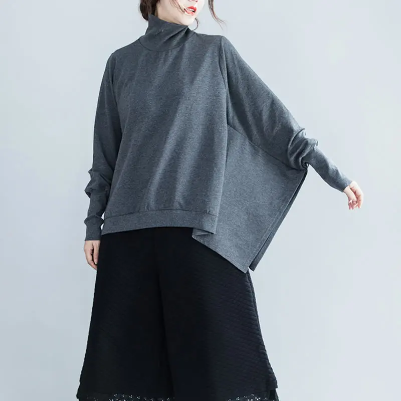 gray GCC1395 XITAO Plus Size Irregular Sweatshirt Women Fashion New Turtleneck Batwing Sleeve Pullover Goddess Fan Sweatshirt GCC1395 - Color: gray GCC1395