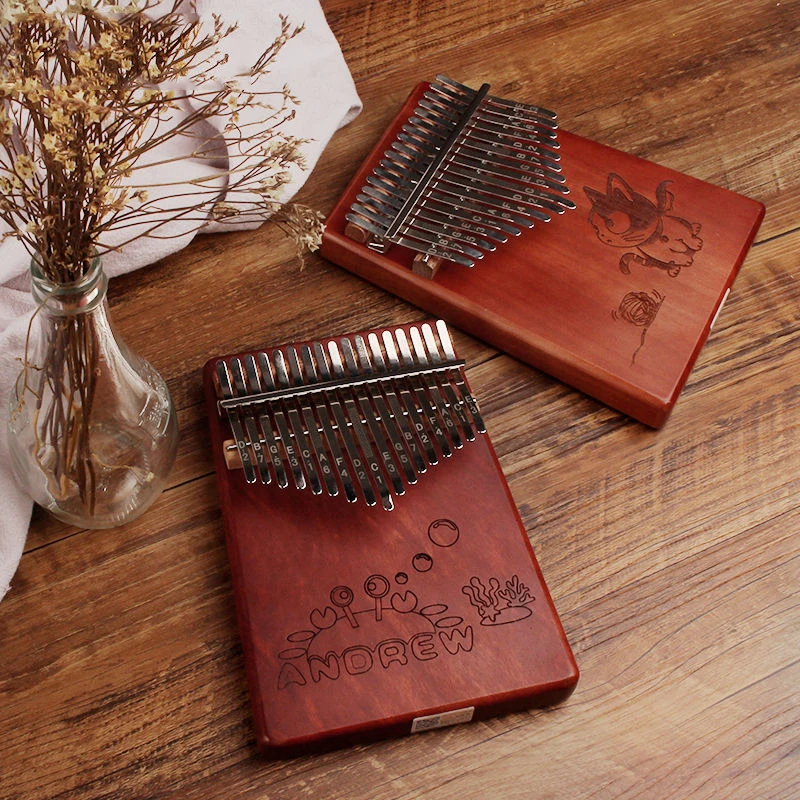 Kalimba 17 ключ красное дерево большой палец пианино животный узор детский корпус Музыкальные инструменты калимба с обучающей книгой Рождественский подарок