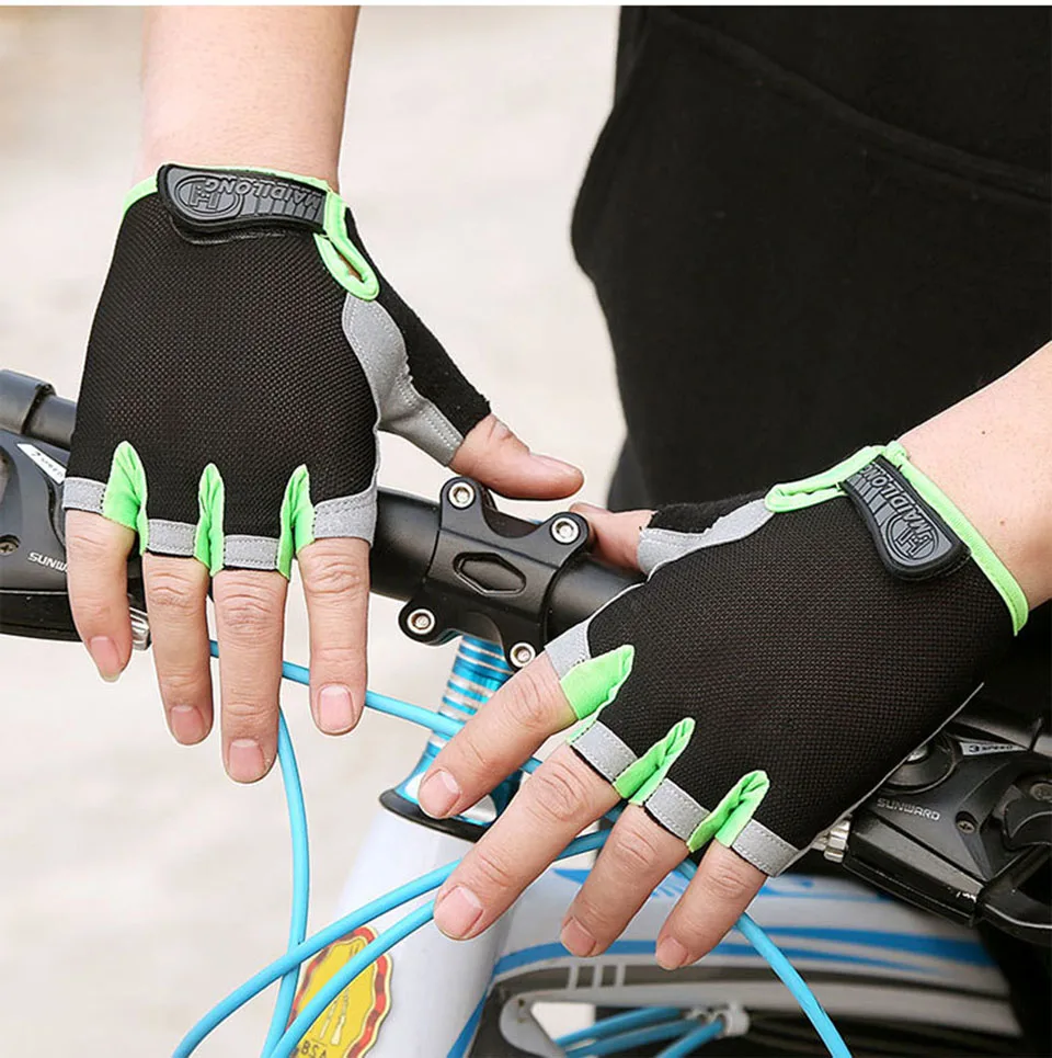 ซิลิโคน Anti-Slip Anti-Sweat ถุงมือถุงมือผู้ชายผู้หญิงถุงมือครึ่งนิ้ว Breathable Anti-Shock กีฬาจักรยานถุงมือจักรยาน D40