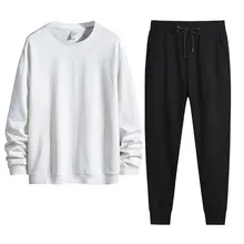 Cotton Sports Men's Round Neck Sweater 2021 Spring and Autumn New Fashion Solid Color One Set with Handsome Leisure Suit