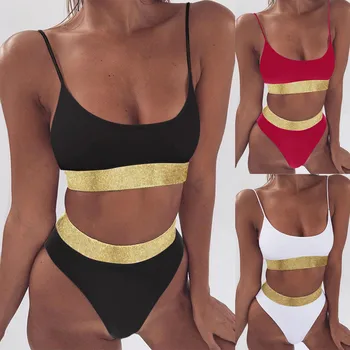 

WOMAIL Lingerie 2020 Women Sexy High Waist Bright Gold Edge Underwear Set Ladies Bandage Push-Up Brazilian 19Dec05
