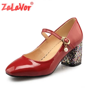 

ZALAVOR 2019 New Spring Women Pumps Solid Color Buckle Bling High Heels Shoes Fashion Daily Office Ladies Footwear Size 33-43