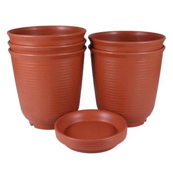 

5Pcs Flowerpot Household Succulent Planter Bonsai Container Gardening Supply with Tray for Garden Home (Red, High Style, Super S