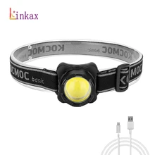 LED Headlamp USB Rechargeable Headlight COB Head Light with Built-in Battery Head Lamp 3 modes White Red Lighting