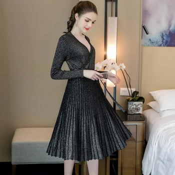 

Maternity Deep V Neck Knitted Nursing Sweater Dress Pregnancy 2019 Autumn Out Party Breastfeeding Dress Elegant Sexy Vestido