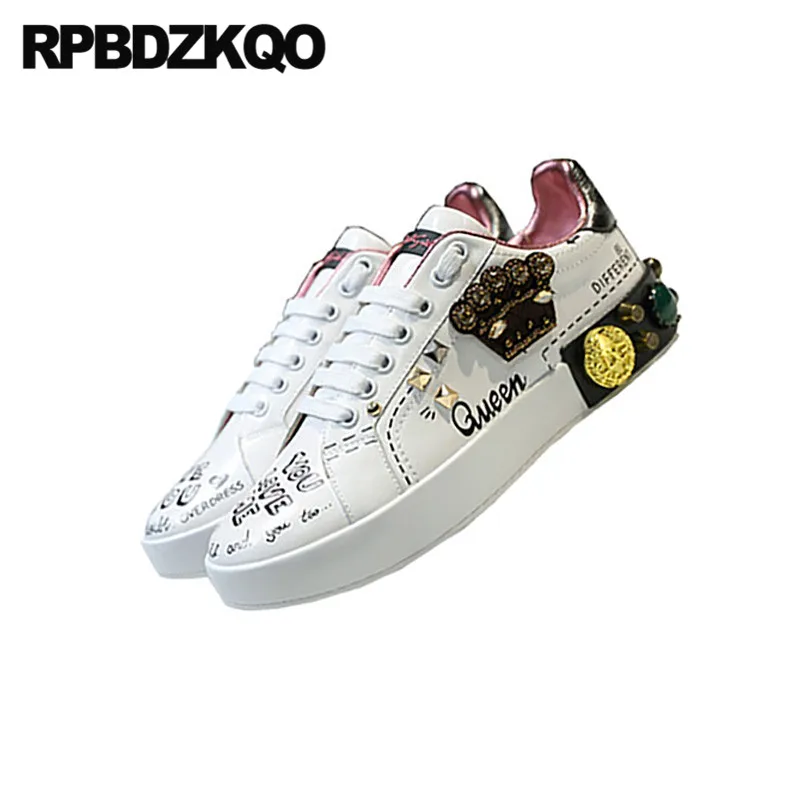 china round toe lace up sneakers designer shoes women luxury italian flats stud rivet trainers white knot genuine leather