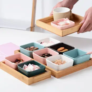 

Exquisite Nordic Style Ceramic Snack Dish and Wooden Tray Mini Dish Modern Home Box