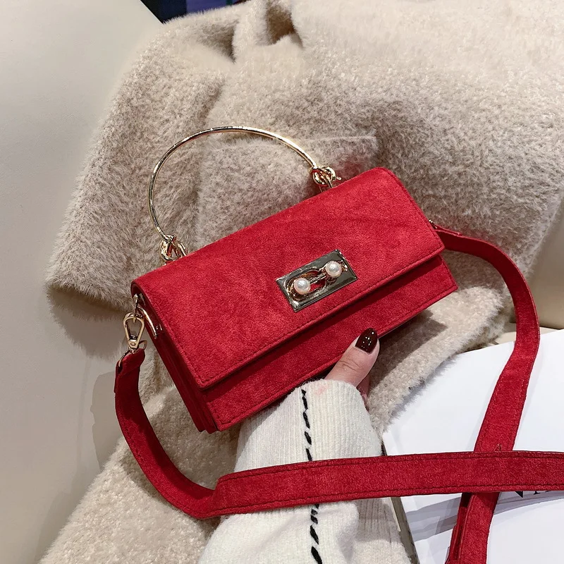 

suede women handbag Female metal handle tote bag 2019 new trend women's crossbody bag winter shoulder messenger bag