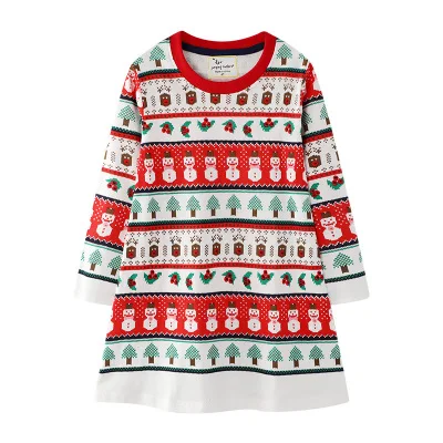 От 3 до 8 лет рождественское платье с длинными рукавами для девочек Хлопковое платье принцессы с круглым вырезом и принтом в виде лося на Рождество