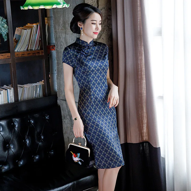 Oversize 3XL Women Floral Qipao Classic Handmade Button Chinese Dress Elegant Short Sleeve Vestidos Noble Formal Party Cheongsam
