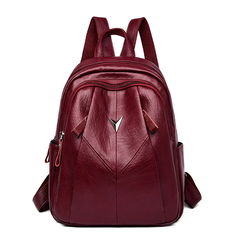 

2019 Europe And America New Style Soft Leather Backpack Fashion Simple WOMEN'S Backpack Travel Large-Volume Sheepskin Backpack