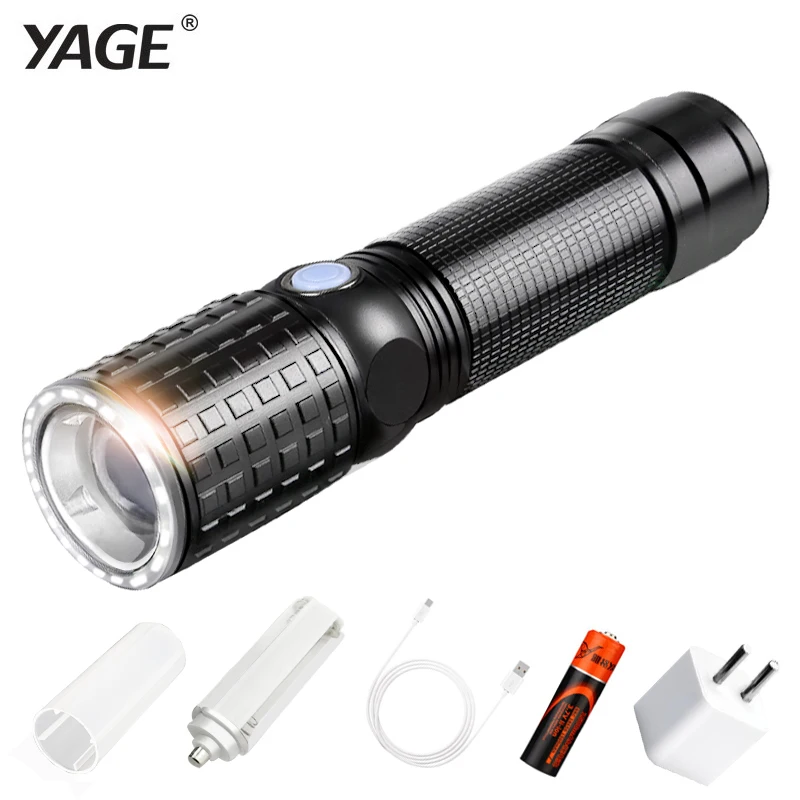 

YAGE 341C T6 2000LM Aluminum Zoom CREE LED Flashlight 18650 Lamp 6-Modes USB Torch Light for AAA with 1*18650 Recharble Battery