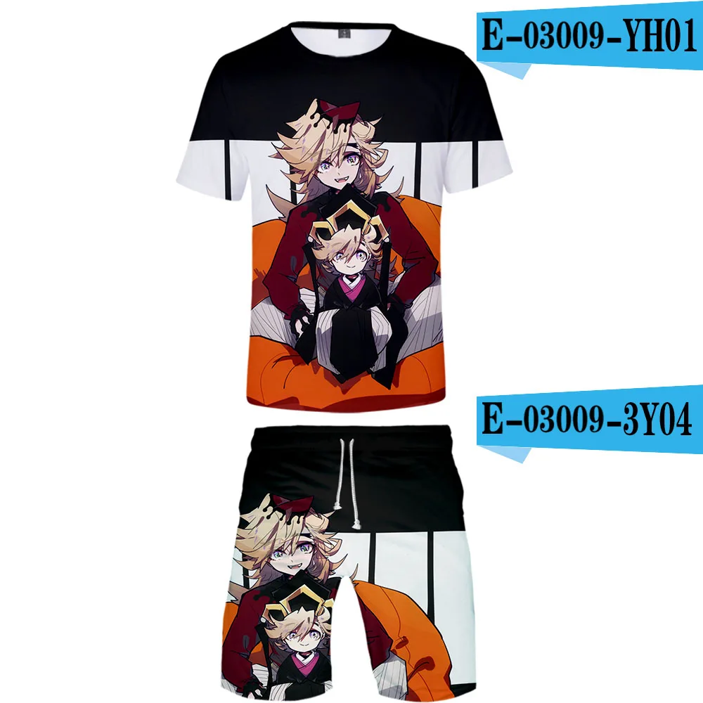 Demon Slayer Kimetsu no Yaiba Cool Harajuku Fashion New Arrival 3D Streetwear two piece set O-neck tshirt and shorts Men's Set - Цвет: Коричневый