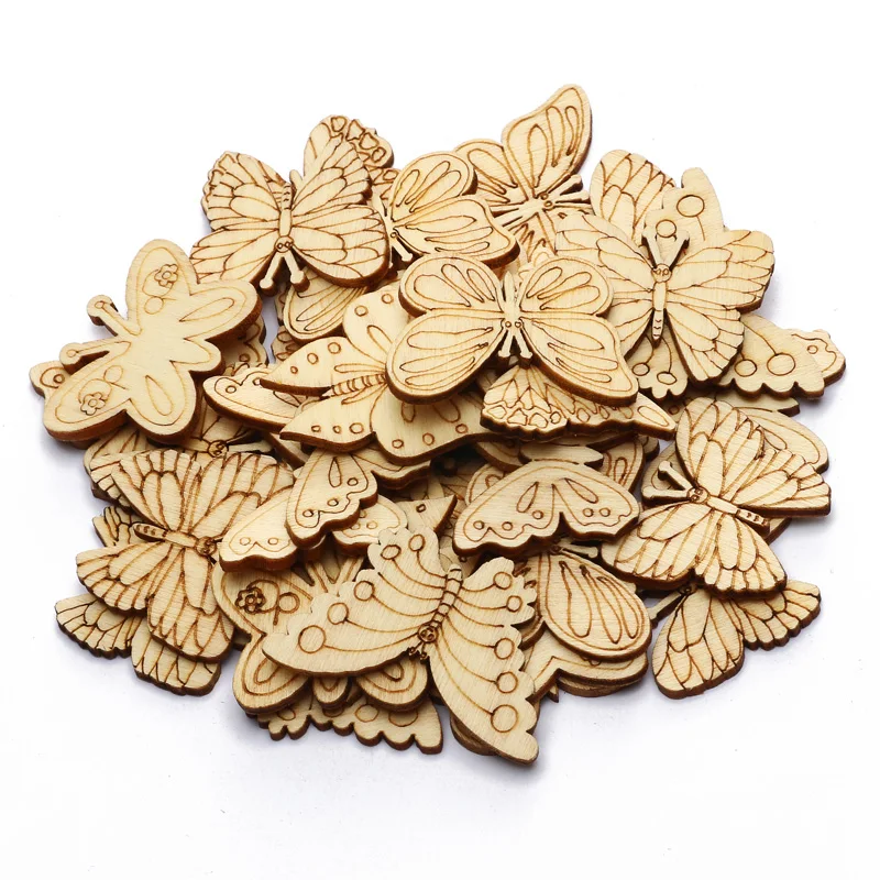 100pcs wood slices for crafts Wooden Shapes for Crafts Birds Flowers