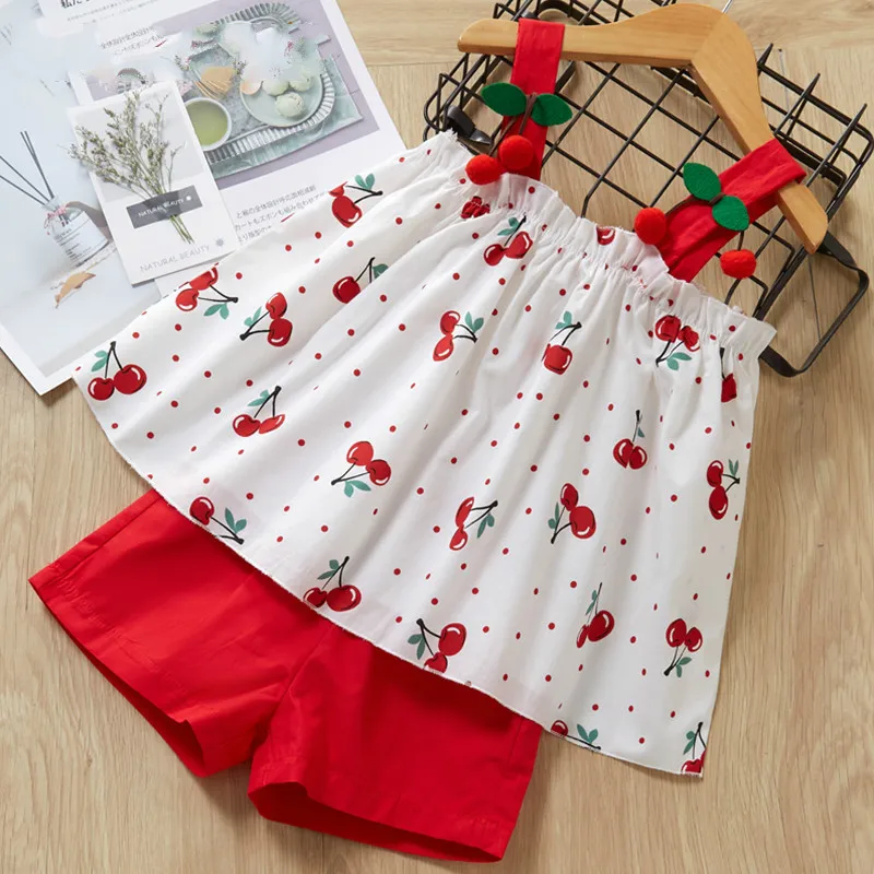 

2019 Baby Girls Clothes Set Summer Children Clothing Cute Cherry Pattern Suit for Girl Kids Clothes 2 Pcs Children Clothes