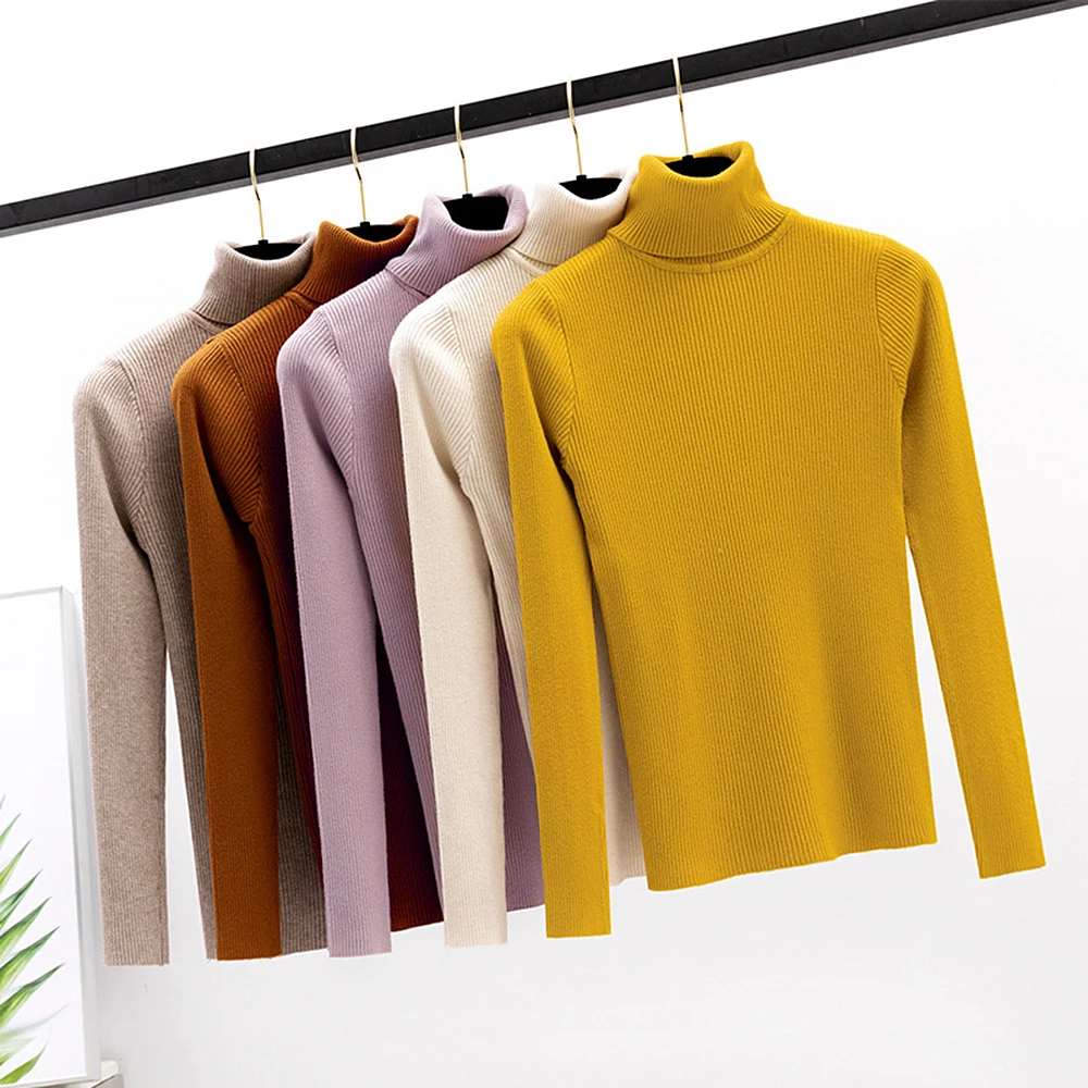 

2019 Women Sweater Slim Half High Collar Elasticity Pullovers For Women Bottoming Knited Jumper Casual Winter Warm Sweater Woman