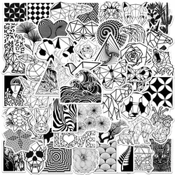 Lot de 10, 30, 50 pièces d'autocollants drôles, motifs géométriques, animaux, Graffiti, noir et blanc, pour ordinateur portable, téléphone, journal, bagages, voiture, jouet pour enfant 
