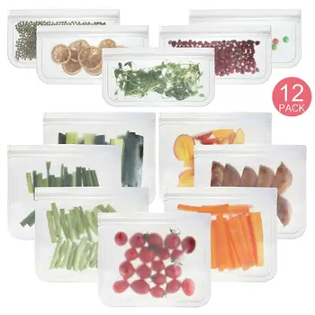 

PEVA Food Storage Bags Set of 12 BPA-Free Small and Large Sizes Airtight Reusable Food Bags CSV