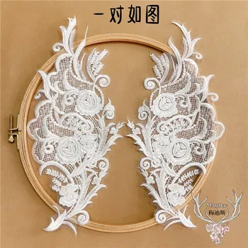 

14x33cm Sequins white flowers Ivory color, wedding decoration flower patches for dress, gowns, dress flower lace 4pcs=1 lot