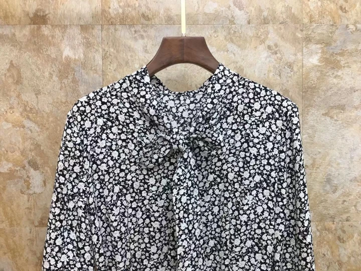 Winter new thin collar of women with print dress hem crimping 1011