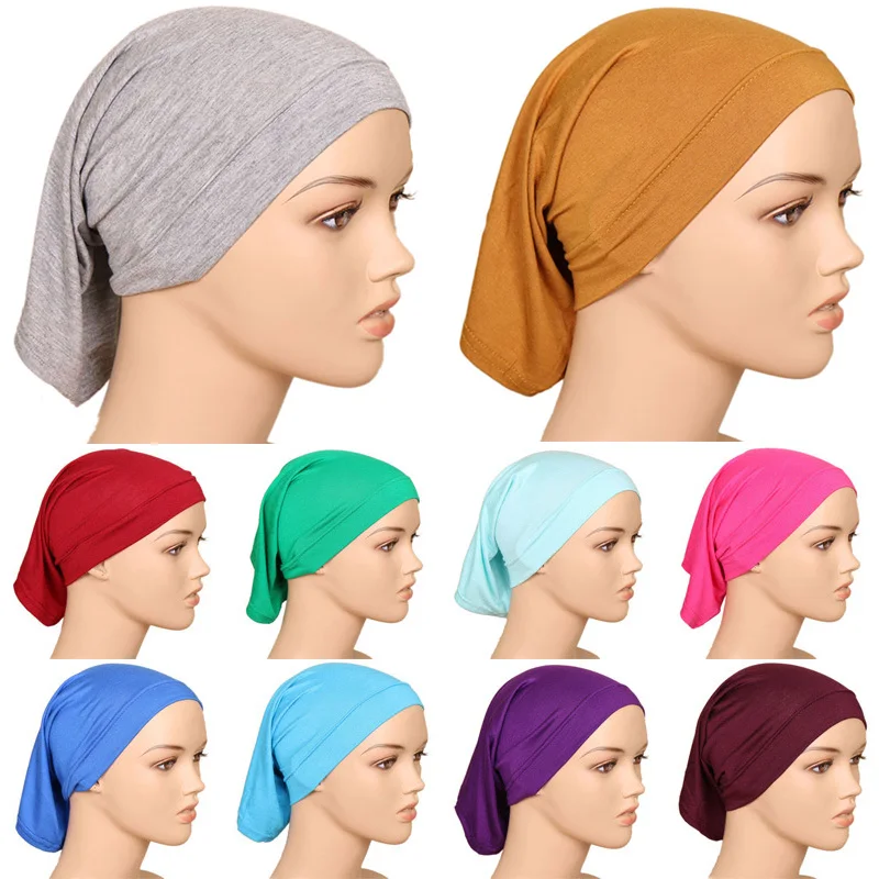 Women Ladies Under Scarf Hijab Tube Bone Bonnet Cap MANY Colours Stretchable 