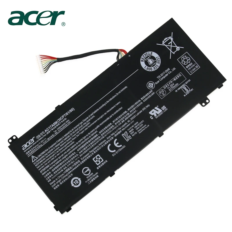Оригинальная батарея для ноутбука acer 3ICP7 Spin SP314 SF314 AC17A8M 11,55 V 5360mAh 61.9Wh