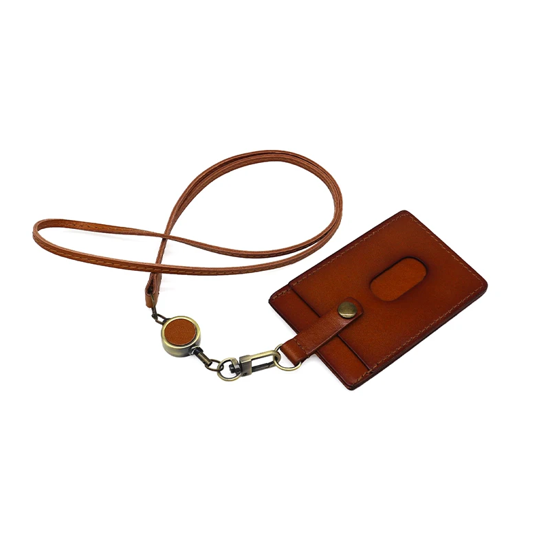 New Fashion Office Id Badge Neck Lanyard Genuine Leather Luxury Handmade  Bus Card Holder Elastic Easy Pull Buckle Identity Tag - Card & Id Holders -  AliExpress