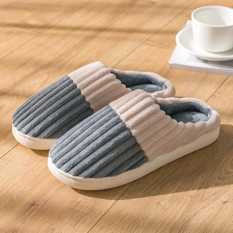 

Cotton Slippers Men's Simple Non Slip Warm Home Couple Thick Bottom Plush Slippers Men Women Shoes Home Slippers Man Shoes