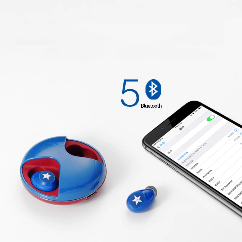Мстители TWS настоящая Беспроводная Bluetooth 5,0 гарнитура Железный человек Капитан Америка Человек-паук НЛО водонепроницаемые невидимые умные наушники