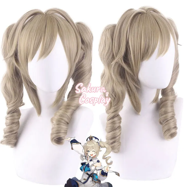 

Genshin Impact Barbara Cosplay Curly Ponytail Role Play Heat Resistant Synthetic Hair Halloween Carnival Party + Free Wig Cap