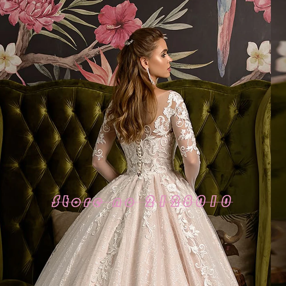 Gorgeous Shiny Ball Gown Wedding Dresses Vestido De Casamento Beading Appliques Long Sleeve Wedding Dress Mariage