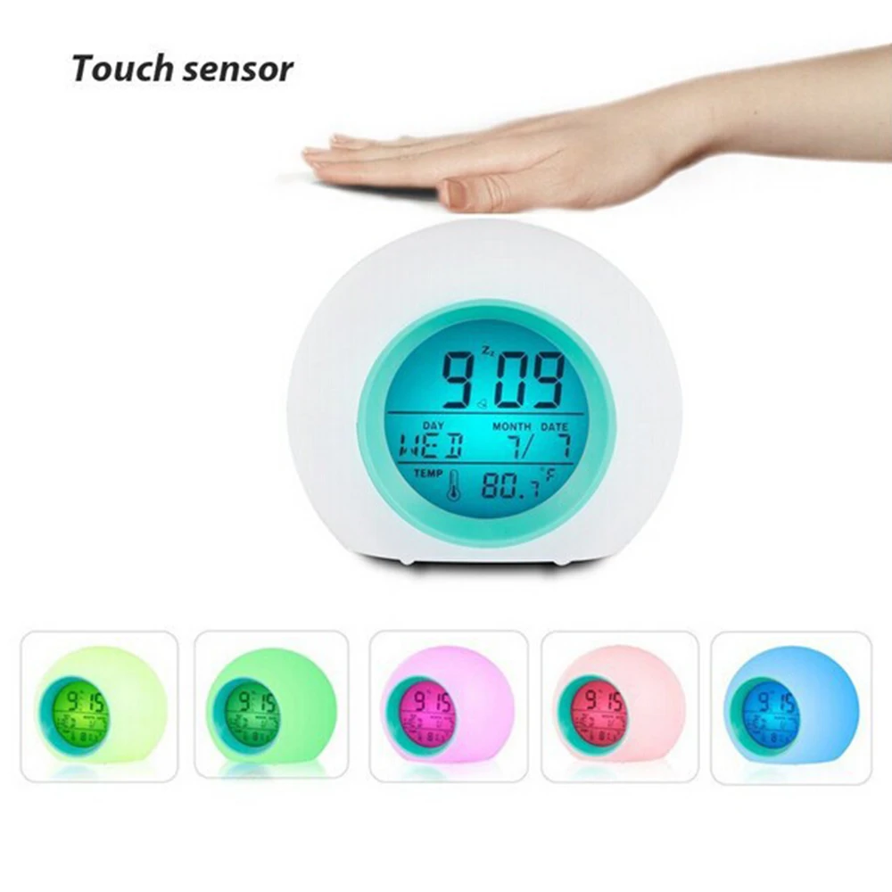 

LED Alarm Clock Light Digital Clock Thermometer 7 Colors Changing Light Night Glowing Clocks For Kids Table Desktop Despertador
