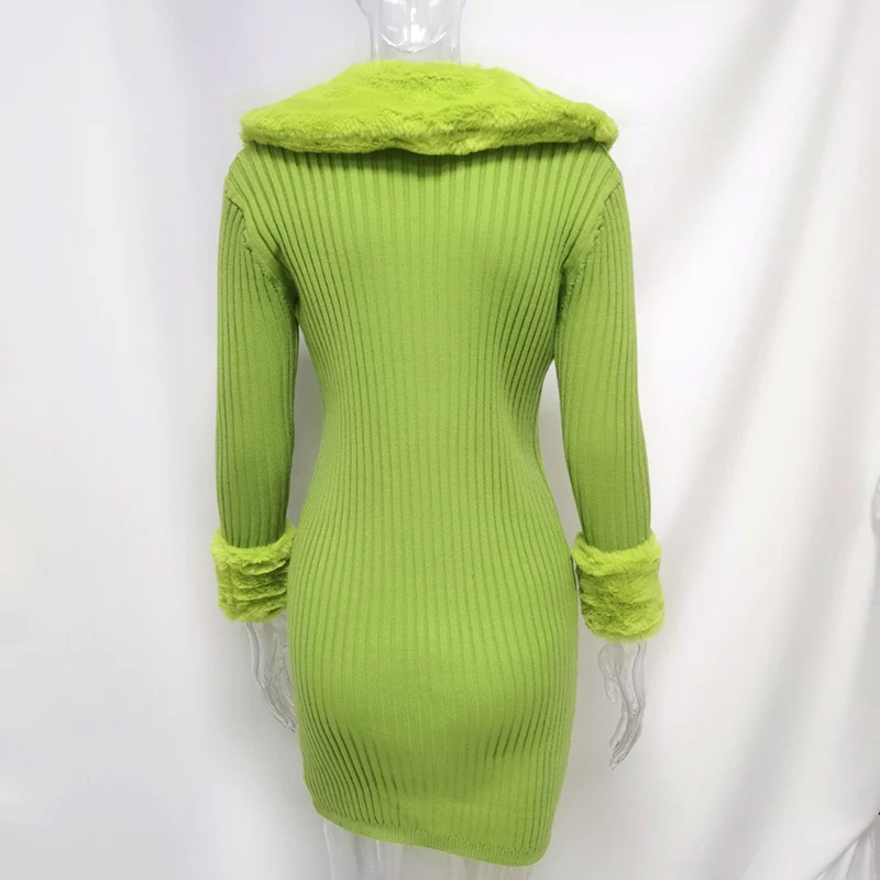Ribbed Knitted Jacket With Fur