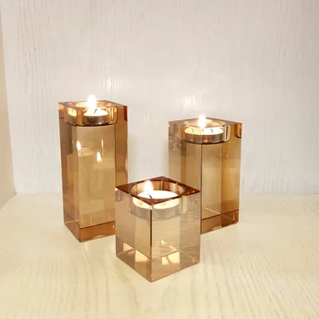 

HOT Candle Holder Clear Glass Crystal Tealight Stand Candlestick Decor European Ornaments TI99