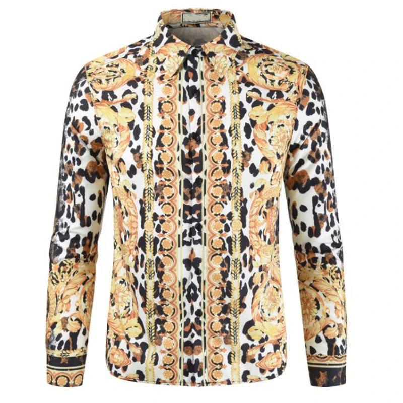Рубашка мужская с леопардовым принтом роскошная брендовая повседневная