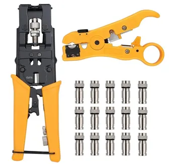 

Crimping Tool Set Wire Terminal Crimper with Wire Stripper Wire Cutter And 15 F-Type Connector Adjustable Connector